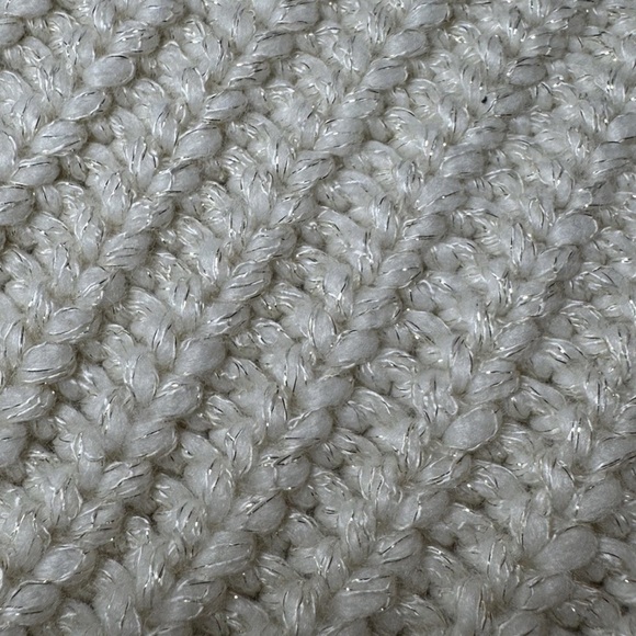 Elie Tahari Shimmer Cream Ribbed Mock Neck Sweater *Large Chunky Knit Wool Blend - Picture 4 of 6